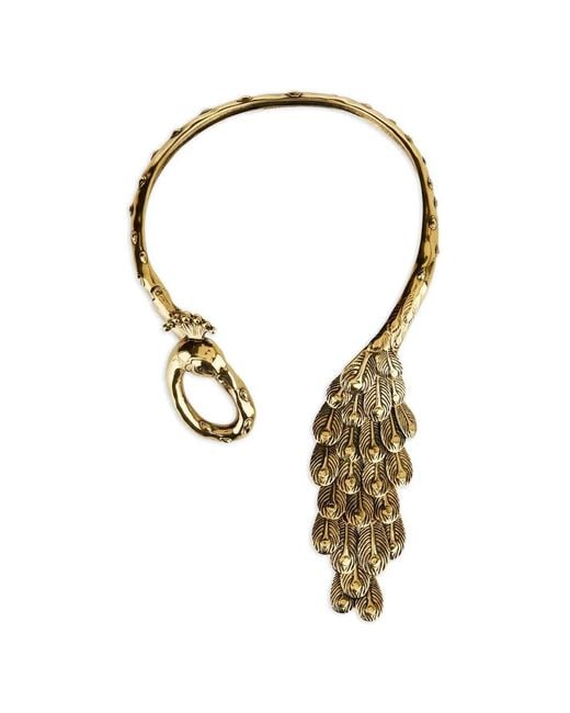Chloé Metallic Peacock Feather Necklace