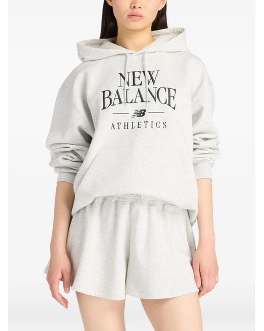 New Balance White Embroidered Hoodie