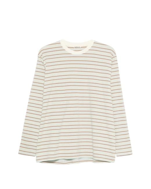 AURALEE メンズ ホワイト ストライプ Tシャツ 【公式通販】