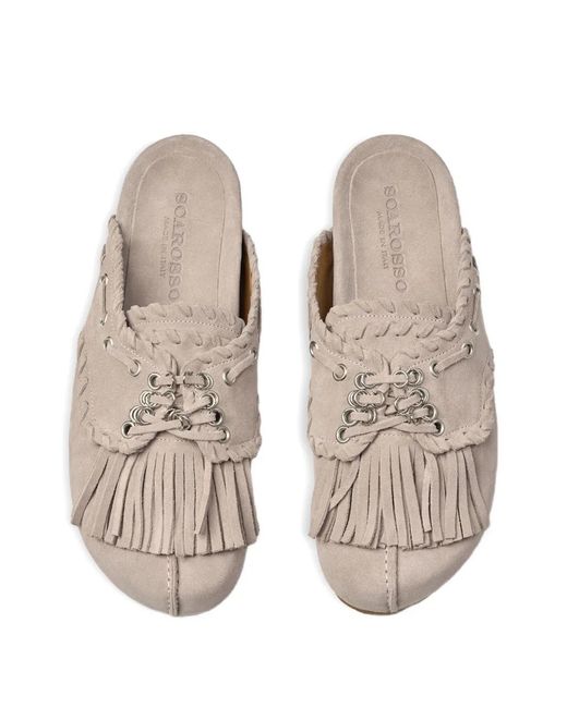 Scarosso White Flora Fringe Mules