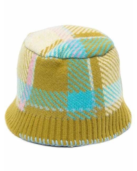 Adererror Green Checked Knitted Wool-Blend Bucket Hat for men