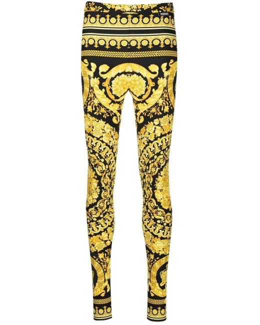 Versace Yellow Leggings With Iconic Baroque Print