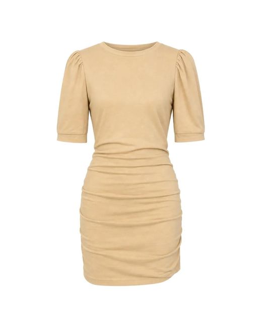 Isabel Marant Natural Draped Puff-Sleeve Mini Dress