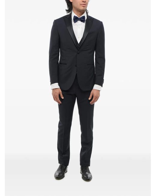 Corneliani Black Peak-Lapel Three-Piece Suit for men