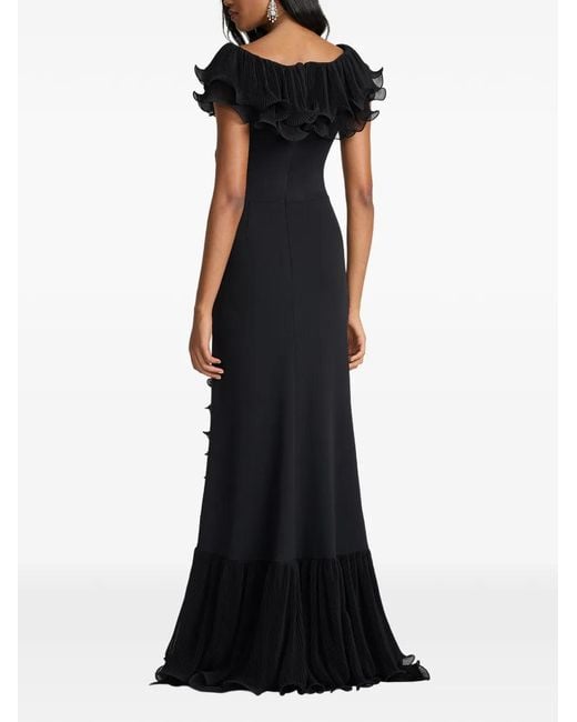 Tadashi Shoji Black Ruffled Pleated Maxi Dress
