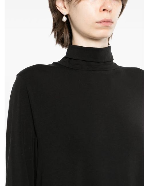 Eileen Fisher Black Roll-Neck Long-Sleeve Midi Dress