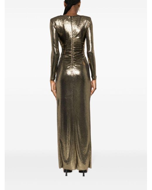Robe longue drapée en effet métallisé Nissa en coloris Metallic