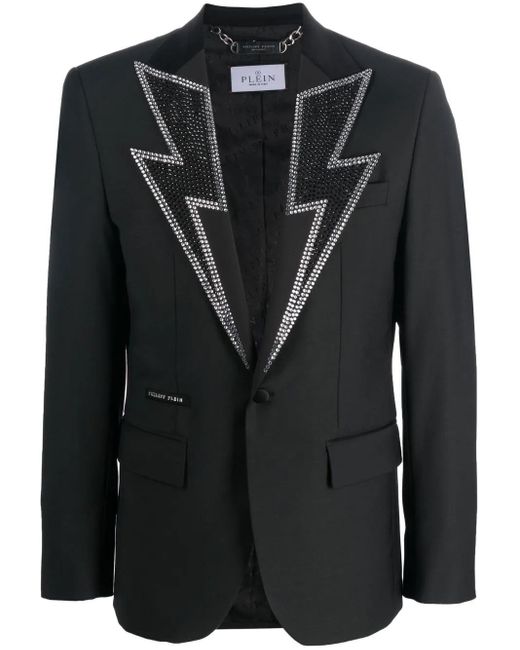 Philipp Plein Black Crystal-Embellished Single-Breasted Blazer for men