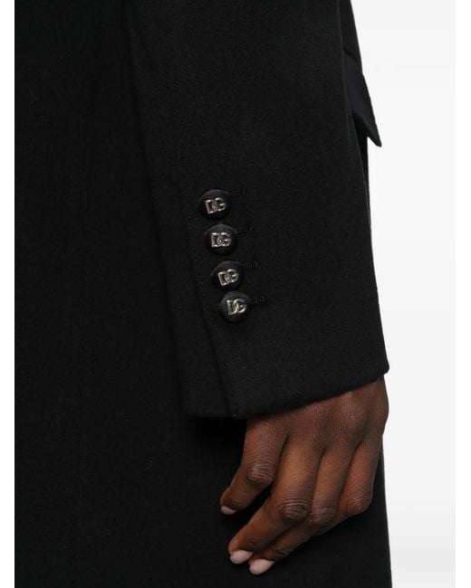 Dolce & Gabbana Black Single-Breasted Logo-Plaque Coat