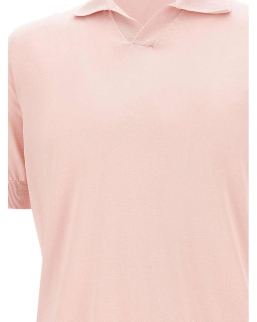 FILIPPO DE LAURENTIIS Pink Knitted Polo-Collar T-Shirt for men