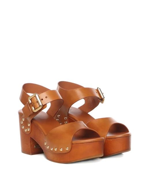 Chloé Brown 80Mm Leather Sandals