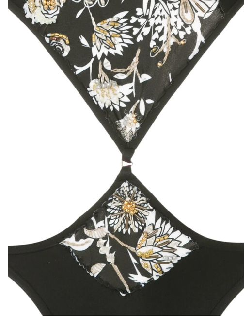 Amir Slama Black Floral Print Embroidered One-Piece