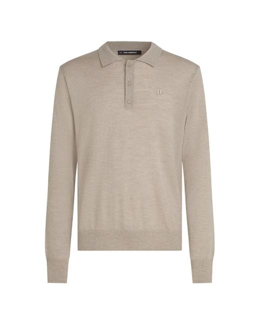 Karl Lagerfeld White Long-Sleeved Polo Shirt for men