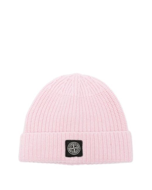 Gorro con parche del logo Stone Island de hombre de color Pink