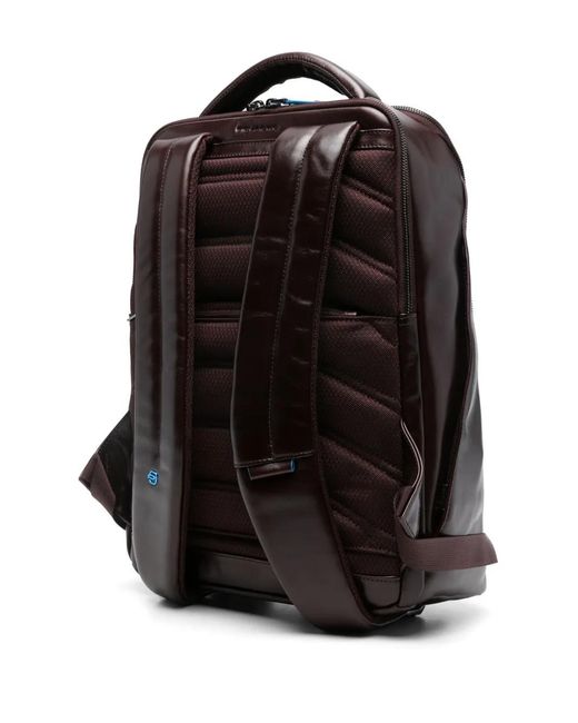 Piquadro Black Personalizable Laptop Leather Backpack for men