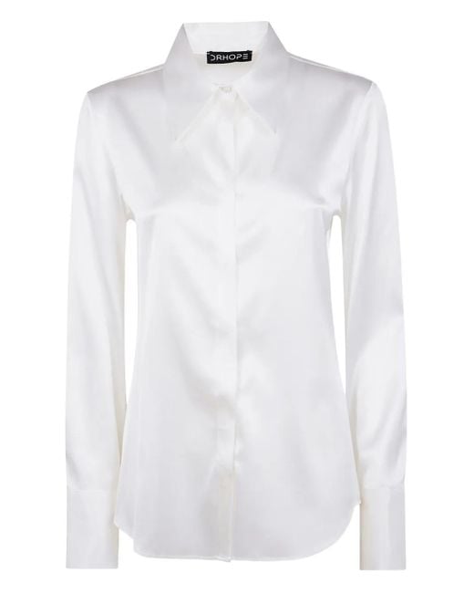 DR. HOPE White Long-Sleeve Collared Shirt
