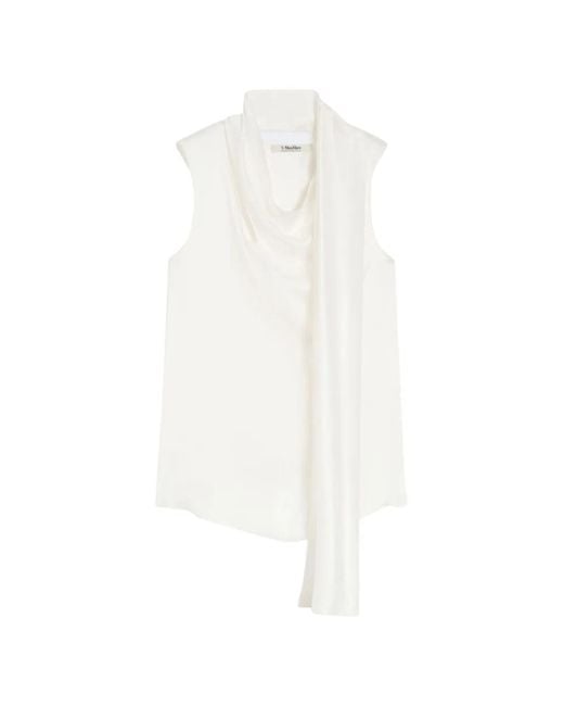 Max Mara White Drape Sleeveless Blouse