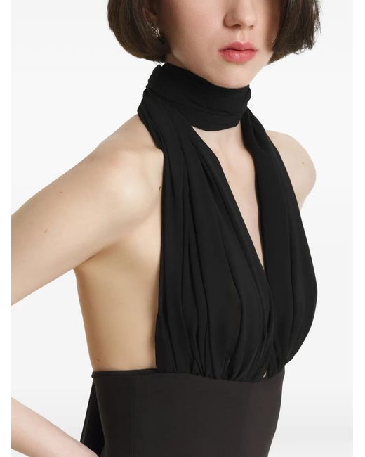 2310 STUDIO Black Halterneck Draped-Panel Maxi Dress