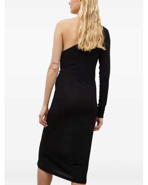 Herskind Black One-Shoulder Twist-Detail Midi Dress