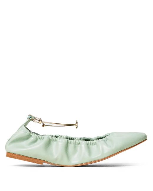 Twinset Green Ankle-Strap Ballet Flats