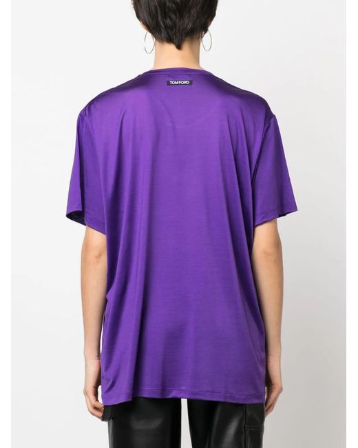 Tom Ford Purple Short-Sleeved Silk T-Shirt