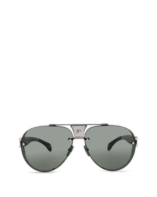 Bugatti Gray Pilot-Frame Logo-Plaque Sunglasses for men