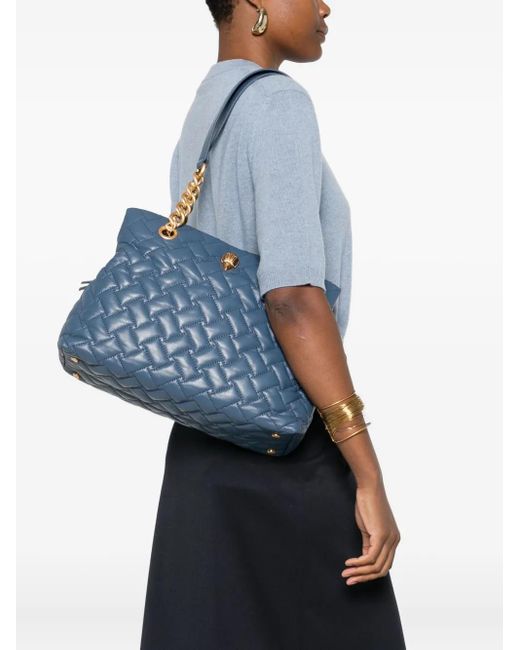 Kurt Geiger Blue Kensington Quilted Chain-Detail Tote Bag