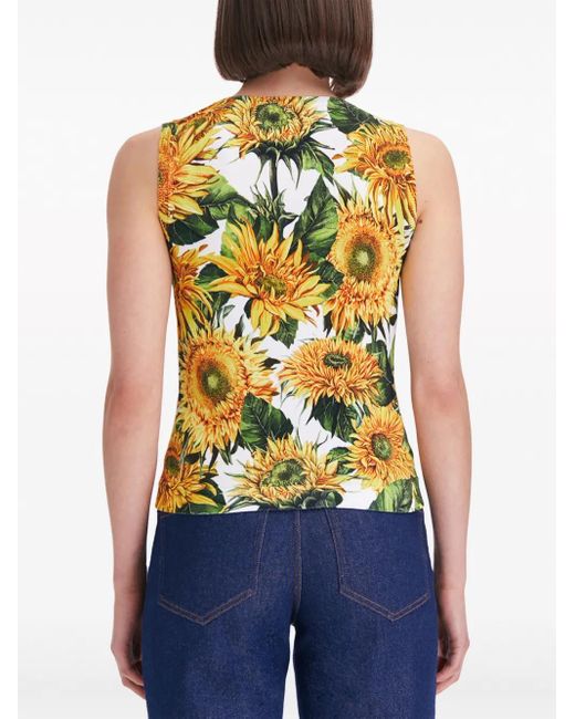 Oscar de la Renta Black Floral-Print Round-Neck Tank Top