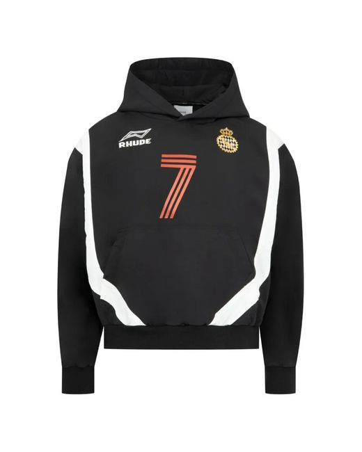 Rhude Black Lago Soccer Jersey Hoodie for men