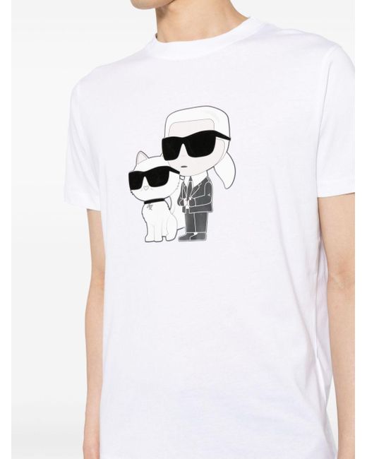 Karl Lagerfeld White Ikonik Karl & Choupette Cotton T-shirt for men