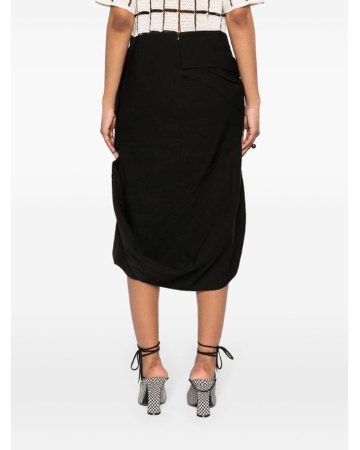 Dries Van Noten Black Draped Peplum Midi Skirt