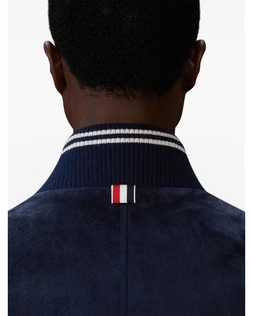 Thom Browne Blue Suede Rib Knit Blouson Jacket for men