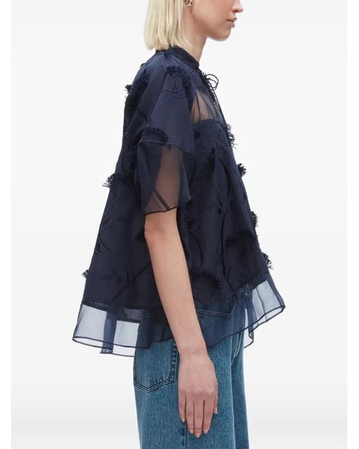 3.1 Phillip Lim Blue Embroidered Ruffled Blouse