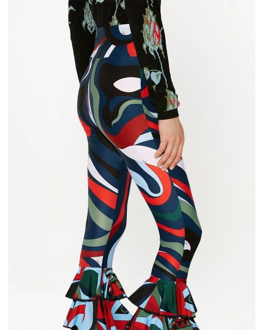 Emilio Pucci Red Marmo-Print Ruffle-Detail Leggings
