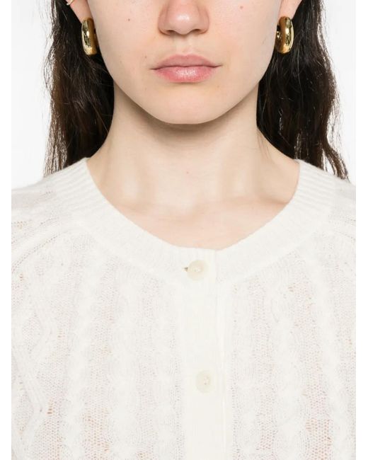 Bompard White Cable-Knit Button Cardigan