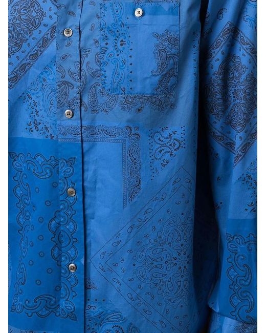 KENZO Blue Bandana-Print Cotton Shirt for men