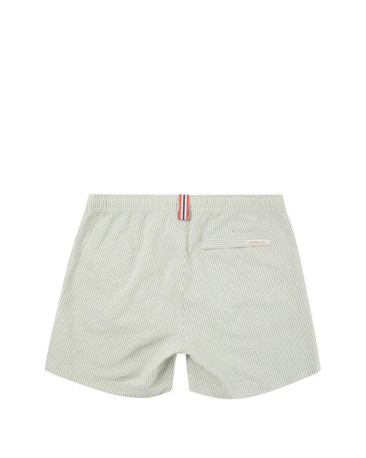 Amundsen White Striped Seersucker Swim Shorts for men