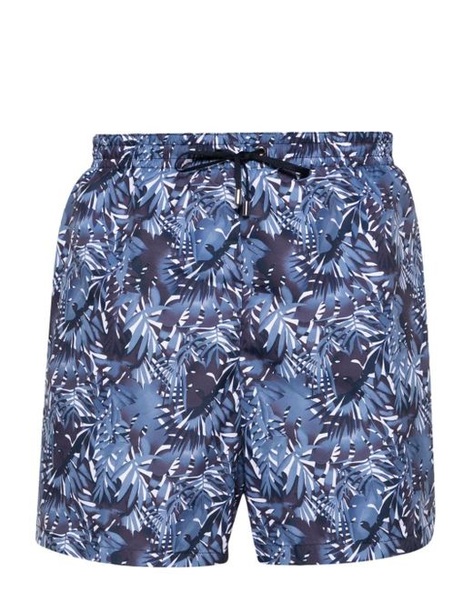 Corneliani Blue Leaf-print Swim Shorts for men
