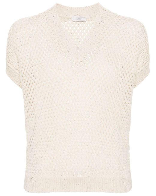 Peserico Natural Sequin-embellished Open-knit Top