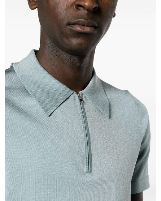 Short-zip piqué-weave polo shirt di Sandro in Blue da Uomo