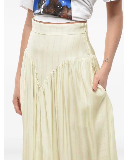 Stella McCartney Natural Striped Pleated Long Skirt