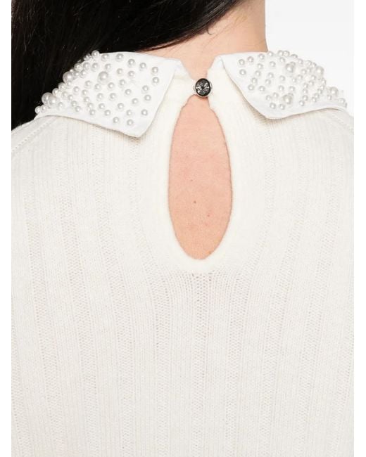 Maje White Beaded-Collar Sweater