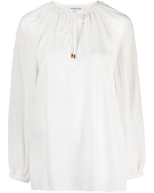 PHAEONIA White Self-Tie Silk Blouse