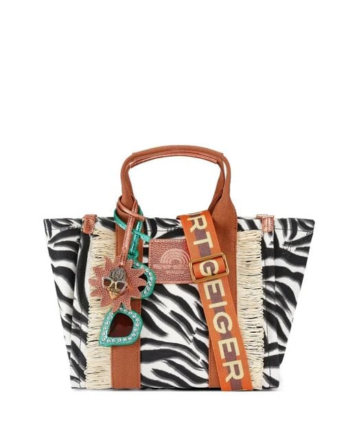 Kurt Geiger White Small Southbank Zebra-Print Tote Bag