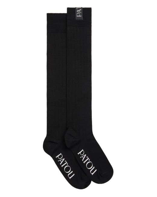 Calzini Al Ginocchio Con Design A Coste di Patou in Black