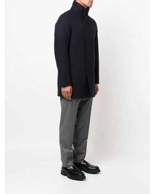Herno Blue Single-Breasted Fitted Coat for men