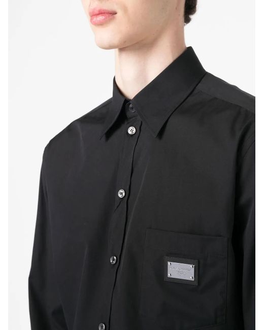 Dolce & Gabbana Blue Logo-Plaque Cotton-Poplin Shirt for men