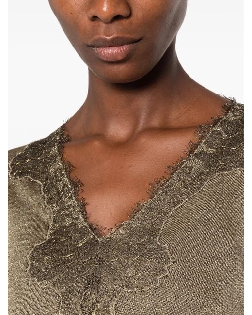 Valentino Garavani Natural Lace-Trim Metallic-Effect Sweater