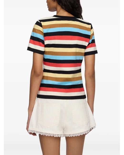 Ganni Black Graphic-Print Striped T-Shirt