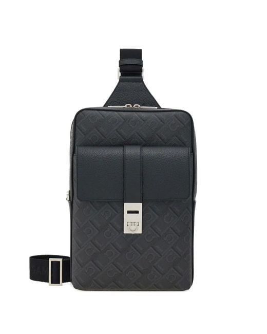 Ferragamo Black Embossed Monogram Belt Bag for men